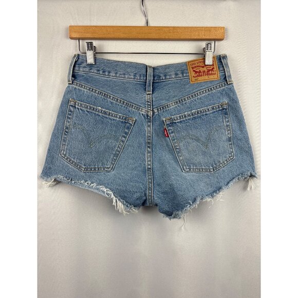 Women’s Levi’s Size 2 Blue Distressed Jean Mini Shorts - Picture 3 of 5